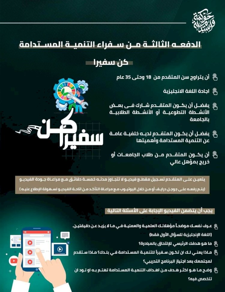 جامعة سوهاج تعلن عن بدء التقديم في  مبادرة سفراء التنمية المستدامة "كُن سفيرًا"