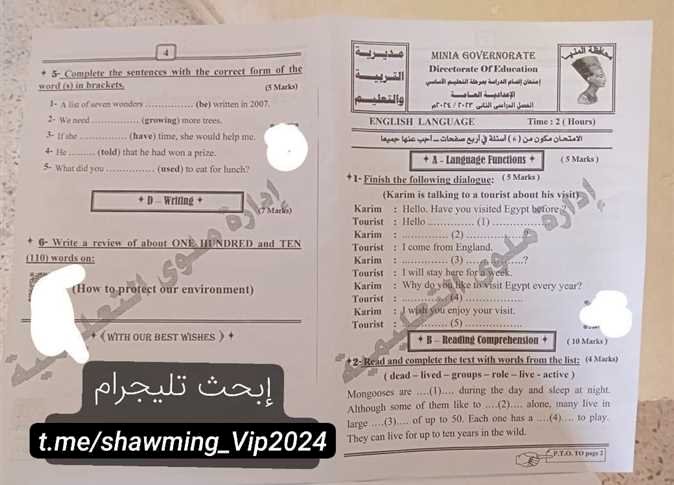 تداول أسئلة امتحان الإنجليزي للشهادة الإعدادية في المنيا.. و«التعليم»: «بعد نصف الوقت»