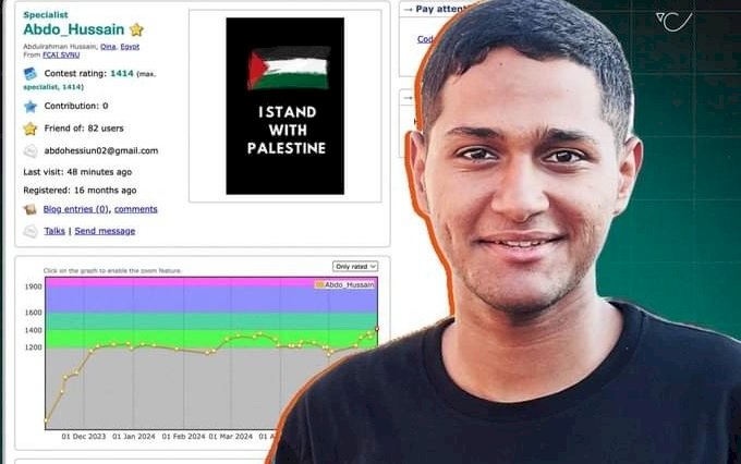 عبد الرحمن حسين يصل لمتخصص على موقع Codeforces  برنامج الحاسبات والذكاء  الاصطناعى