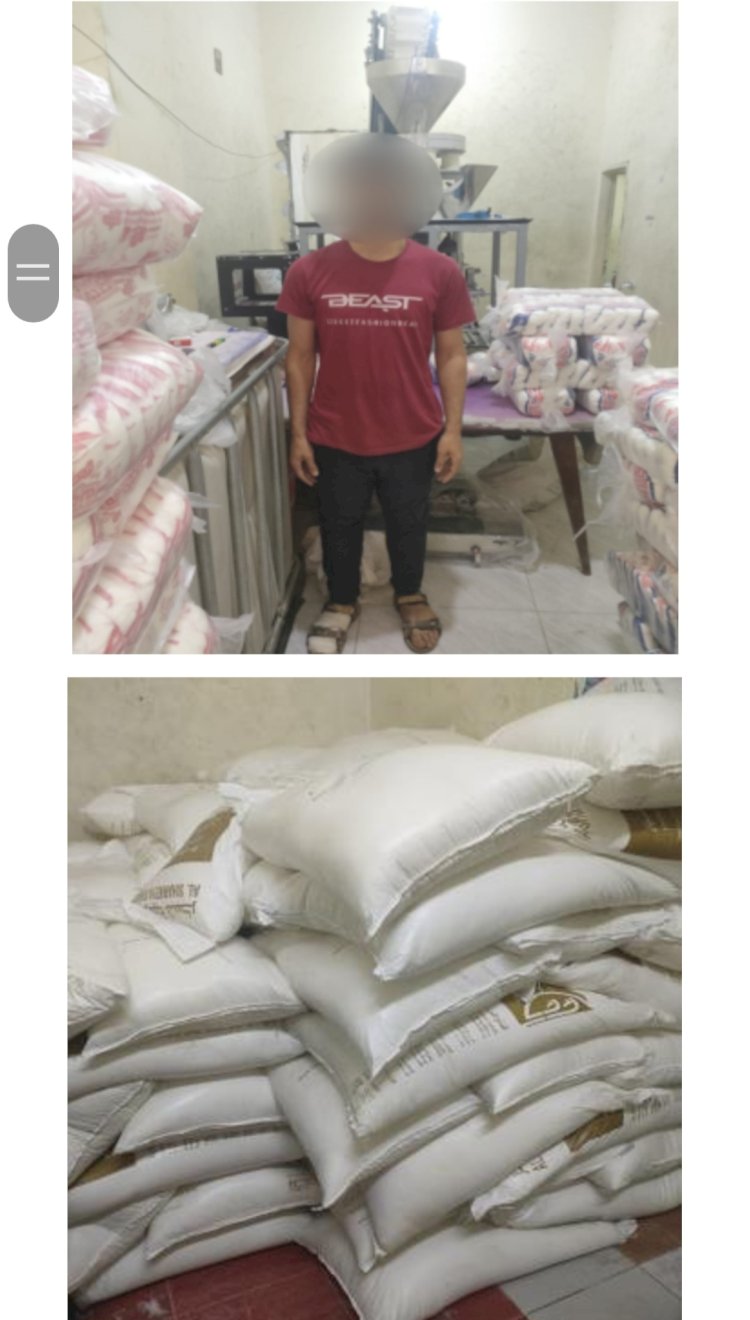 ضبط ٥ طن سكر مجهولة المصدرداخل مخزن بدون ترخيص