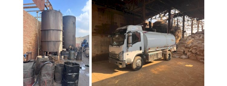 ضبط مصنع بدون ترخيص لإعادة تدوير زيوت محركات السيارات بالجيزة