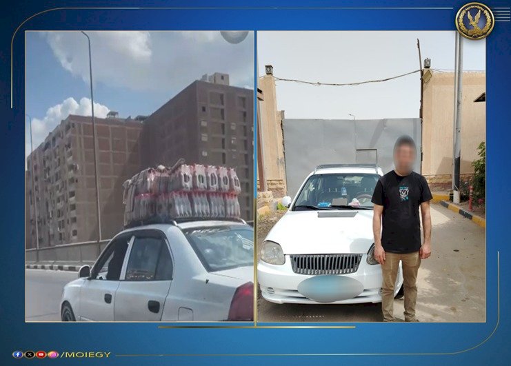 القبض علي قائد سيارة سمح لشخص بالجلوس علي الجزء الامامي للسيارة بالجيزة
