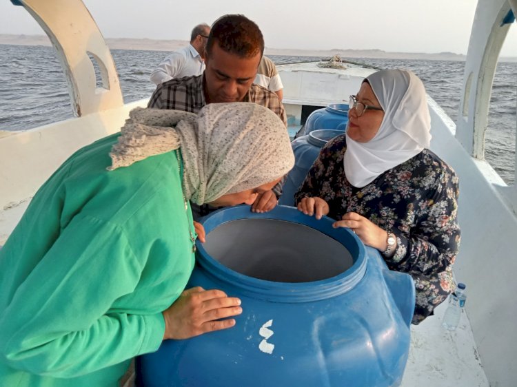 اطلاق مليون يرقة زريعة جمبري في مياه بحيرة قارون