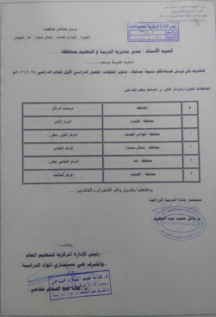 تعليم قنا يحقق المركز الثاني في مسابقة تدوير المخلفات على مستوى الجمهورية