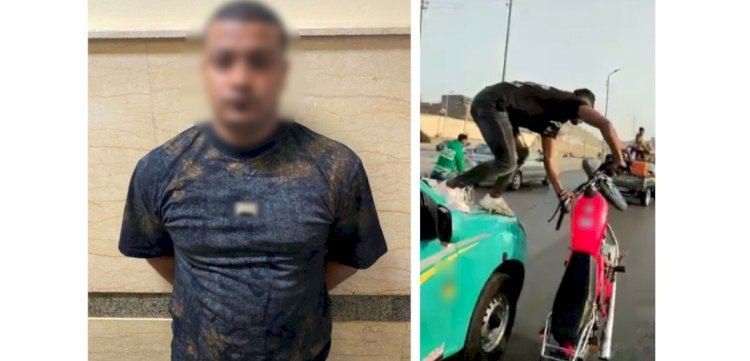 فيديو قيام قائد "دراجة " بآداء حركات إستعراضية يضعه امام القانون بالقاهرة