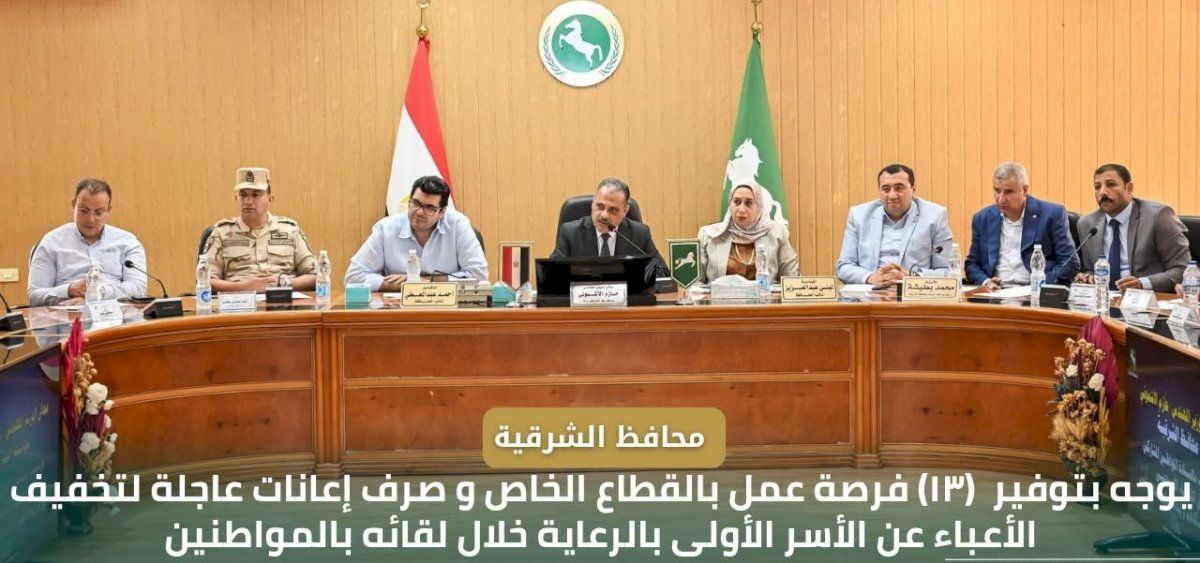 محافظ الشرقية يوجه بتوفير 13 فرصة عمل ومساعدات عاجلة للأسر الأولى بالرعاية